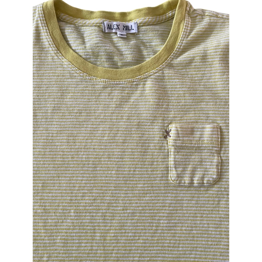 Alex Mill Womens Striped Pocket T-Shirt Yellow White Short Sleeve Size M